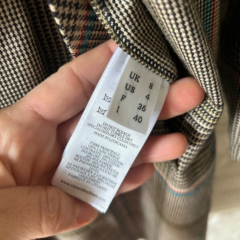 Victoria Beckham Houndstooth Belted Wool Trench Coat - Picture 3 of 7